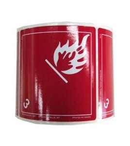 Flammable liquid label, class 3, 4 in X 4 in, rolls of 500. Use under WHMIS procedures.