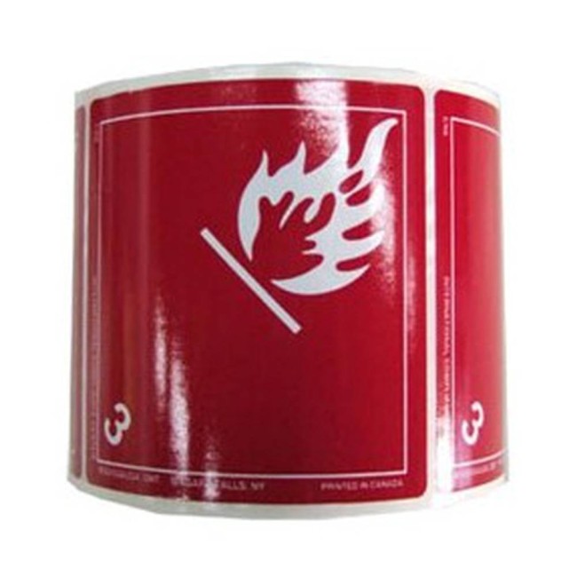 Flammable liquid label, class 3, 4 in X 4 in, rolls of 500. Use under WHMIS procedures.