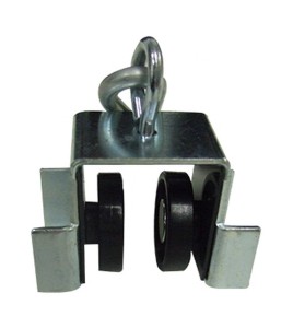 Roller for track of curtain, nylon castors with S hook, riveted castor to steel frame.