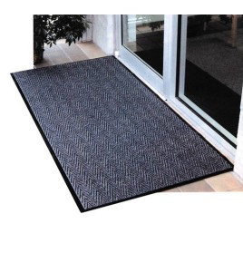 Chevron entrance carpet, 5/16 in made of charcoal gray polypropylene.