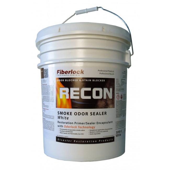 Recon™ smoke odor sealer coating based on titanium dioxide & heavy-duty alcohol to remove smoke odours. 5 gal US containers. 