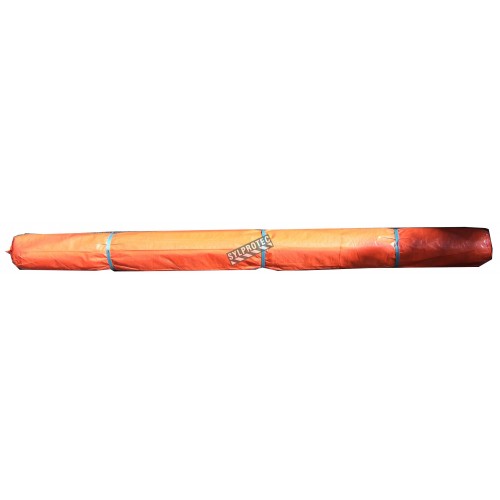 High density (670 denier) orange polyethylene rip-free tarp. Thickness: 3 mils. Ideal for asbestos abatement & decontamination.