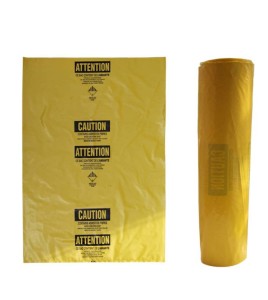 Statutory bilingual yellow bag for asbestos waste. Allows safe transportation of hazardous waste to landfills. 3 mils, 26"x40"