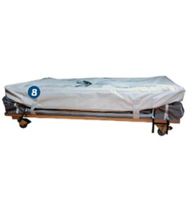 Temporary containment tent for asbestos abatement and decontamination. Kit includes a wheel mounted frame and a fabric canvas