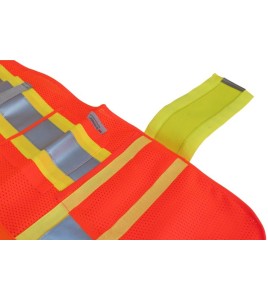 Fluorescent orange safety vest, adjustable M-XXL, CSA Z96 class 2, 100% polyester, 4 pockets.