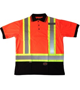 Chandail de signalisation orange de style Polo, CSA Z96-09, classe 2 niveau 2