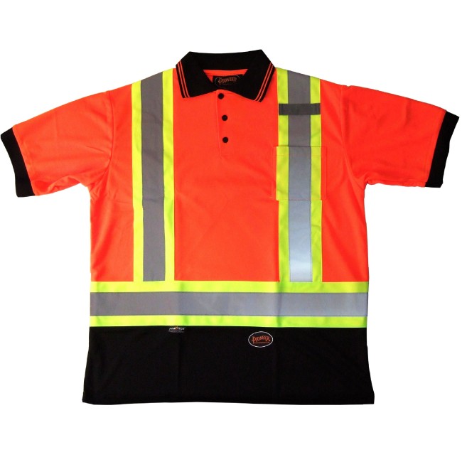 Chandail de signalisation orange de style Polo, CSA Z96-09, classe 2 niveau 2