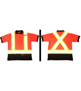 Chandail de signalisation orange de style Polo, CSA Z96-09, classe 2 niveau 2