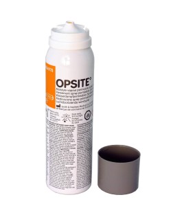 OpSite transparent spray-on dressing, 100 ml bottle.