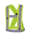 Hi-viz traffic sash, fluorescent yellow with retroreflective stripes, CSA Z96-15 class 1 level 2.