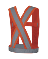 Hi-viz traffic sash, fluorescent orange with retroreflective stripes, CSA Z96-15 class 1 level 2.