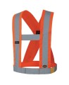 Hi-viz traffic sash, fluorescent orange with retroreflective stripes, CSA Z96-15 class 1 level 2.