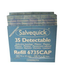 Refill 35 detectable blue plastic adhesive bandages for "Salvequick" bandage distributor (PS120).