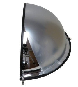 Acrylic half dome convex mirror, for 180-degree view in a T-intersection.