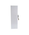 Wall-mounted metal first aid cabinet with solid door panel and lock with 2 keys.