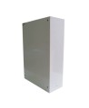 Wall-mounted metal first aid cabinet with solid door panel and lock with 2 keys.