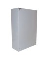 Wall-mounted metal first aid cabinet with solid door panel and lock with 2 keys.