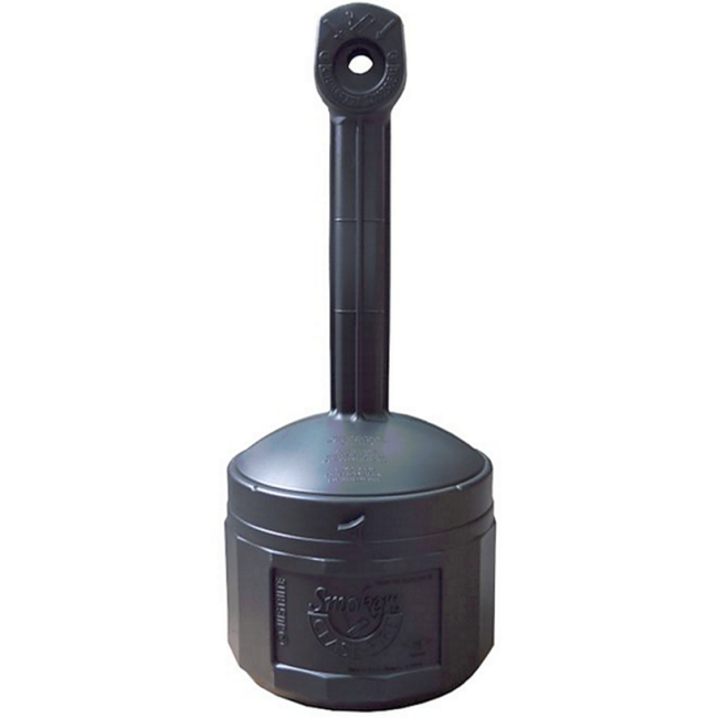 Smoker's Cease-Fire cigarette receptacle, black polyethylene with galvanized steel pail, capacity 4 US gal (15L). FM approved.