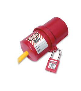 Lock for 220 and 550 Volt electric plug. Rotary lockout device for electrical plugs.