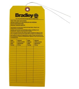 Bradley inspection tag for emergency showers and wash stations