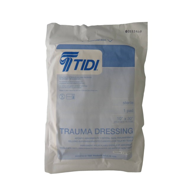 Sterile trauma dressing pad, 10 x 30 in, sold individually.