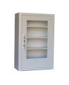 Wall-mounted metal first aid cabinet with acrylic door panel and lock with 2 keys.