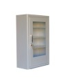 Wall-mounted metal first aid cabinet with acrylic door panel and lock with 2 keys.