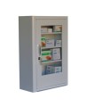 Wall-mounted metal first aid cabinet with acrylic door panel and lock with 2 keys.