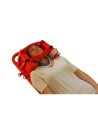 Head immobilizer with straps and foam blocks.