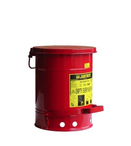 Container for oily or solvent-soaked rags, 6 gallons, with pedal, FM, UL, OSHA approuved.