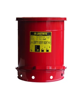 Container for oily or solvent-soaked rags, 14 gallons, with pedal, approved FM, UL, OSHA. 