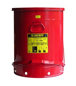 Container for oily or solvent-soaked rags, 21 gallons, with pedal, approved FM, UL, OSHA.