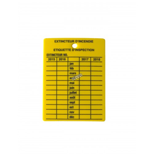 Plastic monthly inspection tag, English, 4 years.