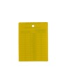 Yellow plastic monthly inspection tag for fire extinguishers, labelling in English, covering 4 years.