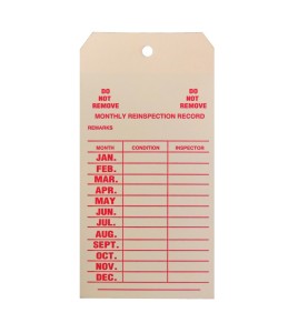 Cardstock monthly inspection tags, for fire extinguishers, labelling in French, covering 1 year.