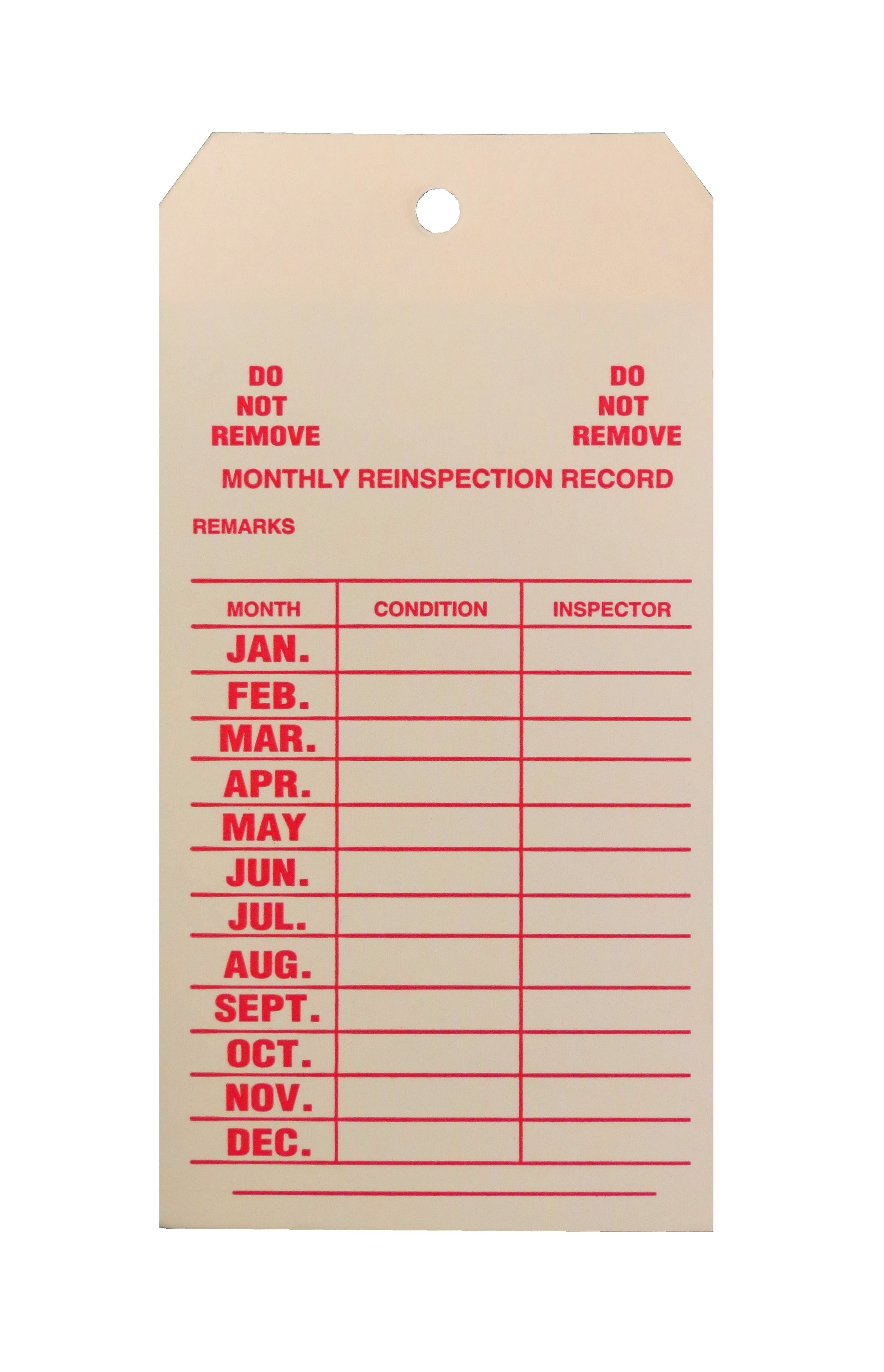 fire extinguisher monthly inspection card