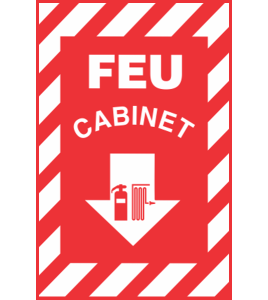 Affiche d’urgence et d’incendie «Feu Cabinet» en divers formats, matériaux, langues & éléments optionnels