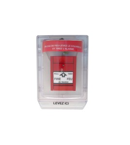 Clear water-resistant polycarbonate cover for  manual fire alarm pull station.