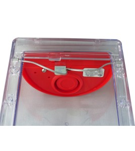 Clear water-resistant polycarbonate cover for  manual fire alarm pull station.