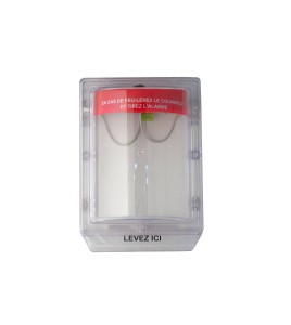 Clear water-resistant polycarbonate cover for  manual fire alarm pull station.