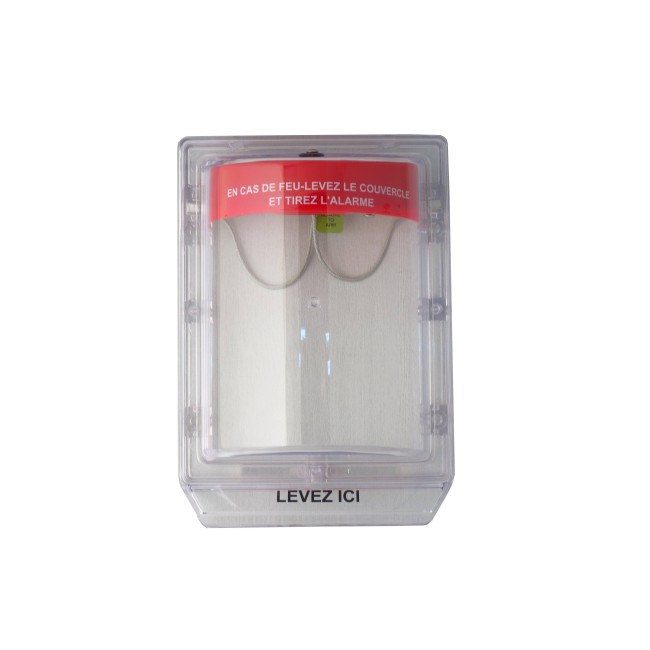 Clear water-resistant polycarbonate cover for  manual fire alarm pull station.