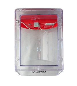 Clear water-resistant polycarbonate cover for  manual fire alarm pull station.