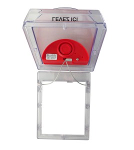 Clear water-resistant polycarbonate cover for  manual fire alarm pull station.