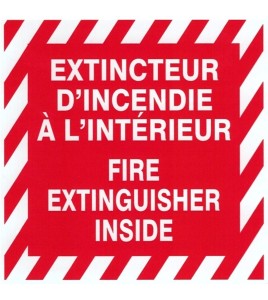 Affiche bilingue autocollante 4 po x 4 po «Extincteur d'incendie à l'intérieur».