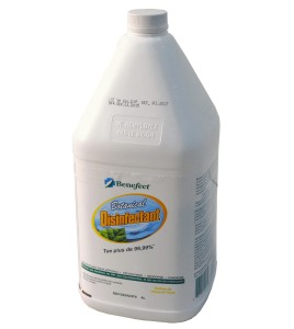 Benefect ecofriendly broad spectrum disinfectant with thyme oil, effective against mold, bacteria & viruses. 1 gal US bottle.