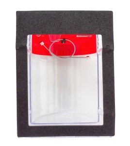 Weather Stopper® clear polycarbonate cover without horn, but with English labelling for surface mounted manual pull stations