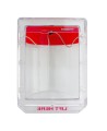 Stopper II® clear polycarbonate cover without a horn, but with English labelling for flush mounted manual pull stations