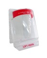 Stopper II® clear polycarbonate cover without a horn, but with English labelling for flush mounted manual pull stations