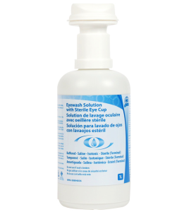 Replacement empty bottle for wall-mounted eye wash kit, 1 liter.