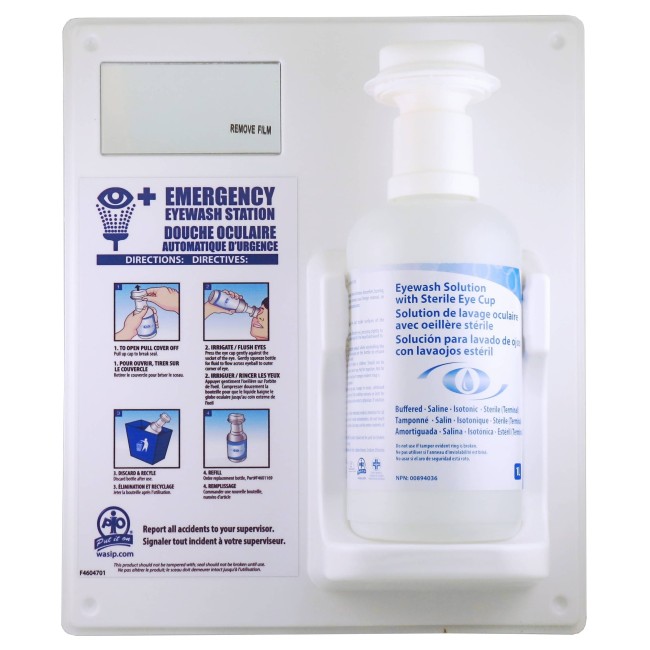 Wall-mounted kit for emergency eye wash, 1 liter.